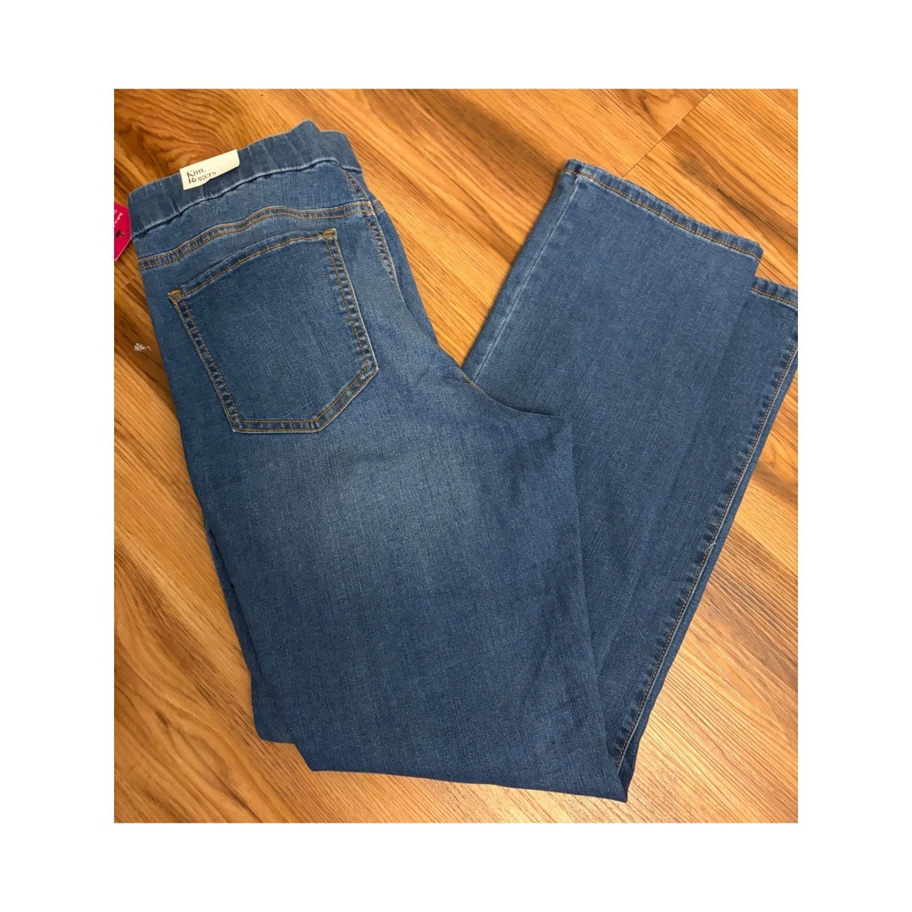 New Kim Rogers Straight Leg Jeans 12 Wash Blue Denim, Tummy Control, Pull On